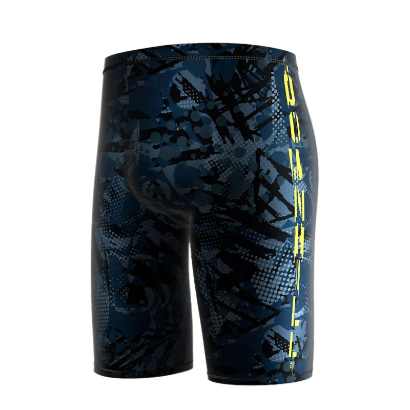 YUKE Asian Size Men's Swimming Trunks Shorts Long to Knee Competitive Swim Training Swimsuit Men Pants Quick dry Printed