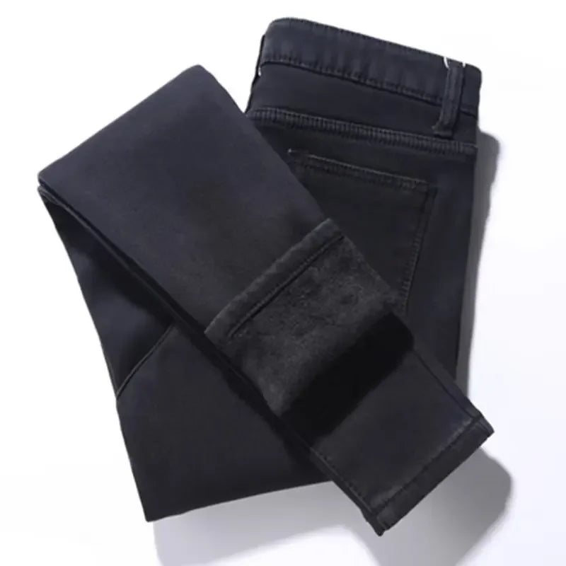 Jean skinny taille haute doublé polaire pour femme, épais et chaud, idéal pour l'hiver. Nouveau style polyvalent, coupe crayon, décontracté et confortable.