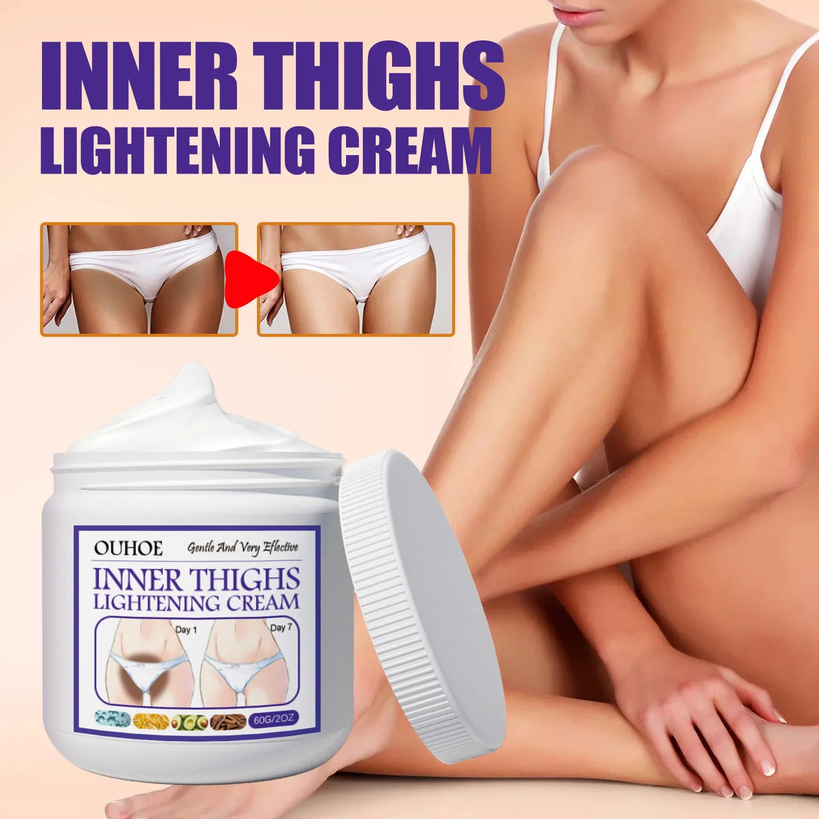 Crema blanqueadora para la parte interna del muslo, zonas íntimas, axilas, glúteos y rodillas, aclara la melanina, cuidado de la piel oscura íntima, 60 g