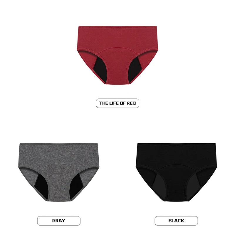 Lot de 3 culottes menstruelles pour femmes, anti-fuites, en coton, absorbantes, physiologiques, pour les règles.