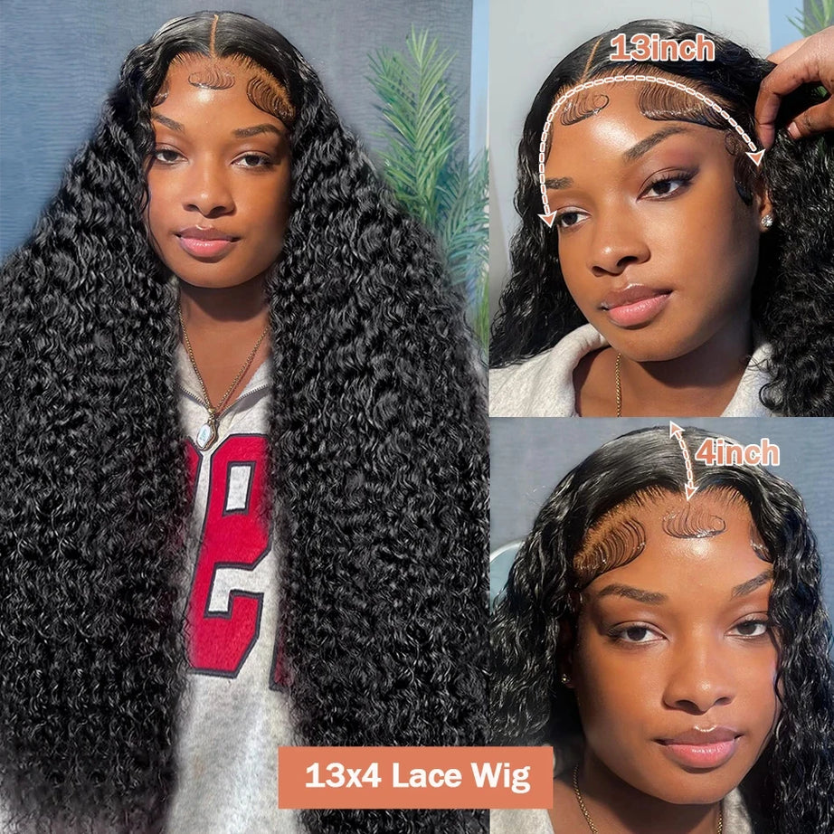 Perruque frontale Deep Wave 13x6 en dentelle HD, cheveux brésiliens, ligne de cheveux naturelle pré-épilée, perruque en cheveux humains avec lace front de 40 pouces.