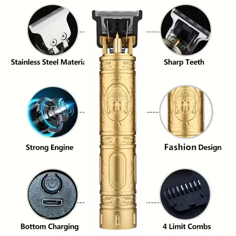 Tondeuse à cheveux professionnelle, machine de coupe de cheveux de barbier rechargeable, tondeuse en métal pour hommes