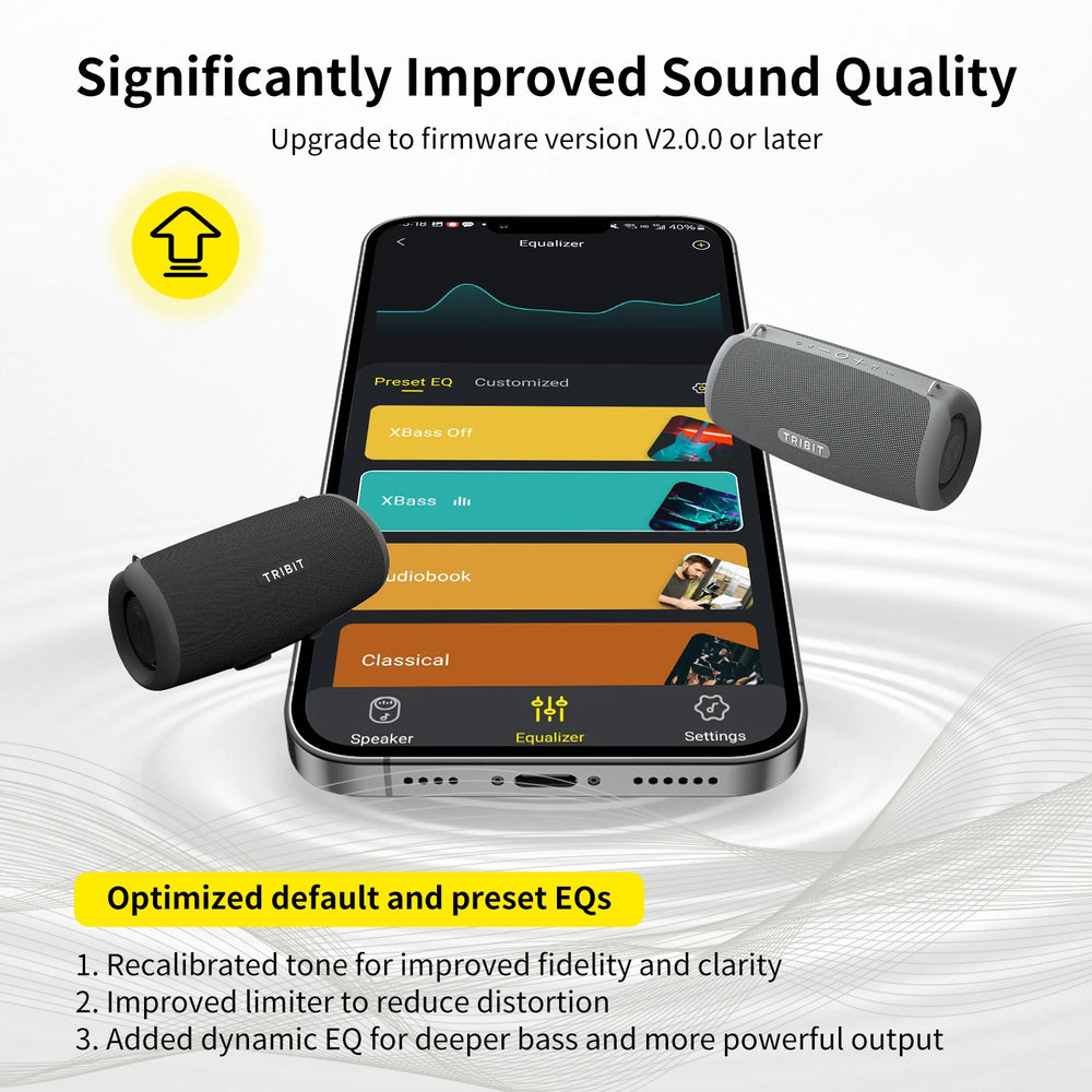 Enceinte Bluetooth portable TRIBIT StormBox Lava 80W avec batterie externe intégrée, contrôle via application, étanche IP67, idéale pour les activités de plein air, le camping et les fêtes.