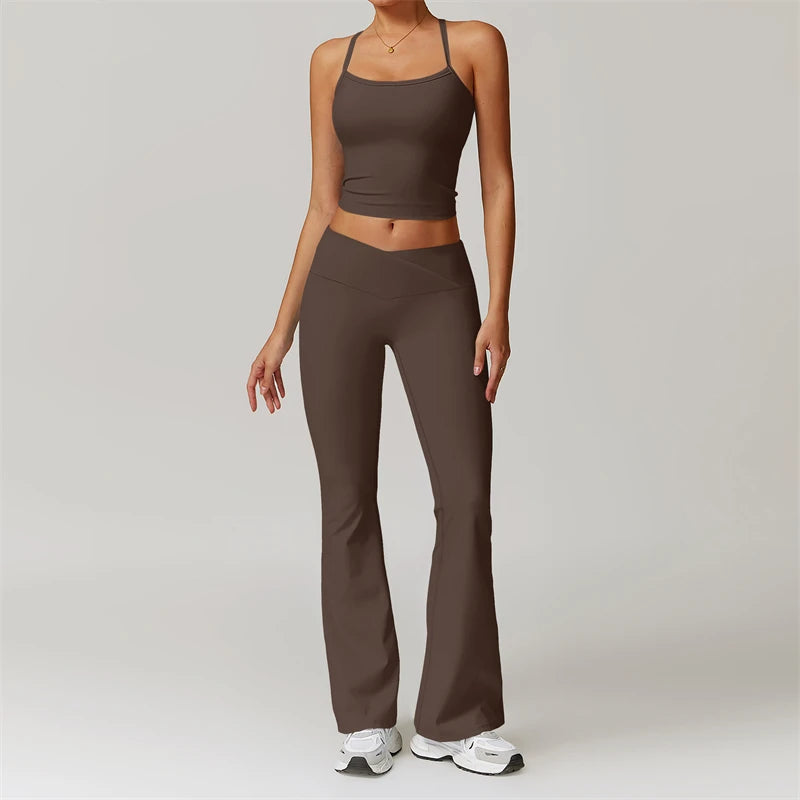 Ensemble de yoga 2 pièces pour femme, survêtement de sport, tenue de Pilates et fitness, soutien-gorge push-up et legging.