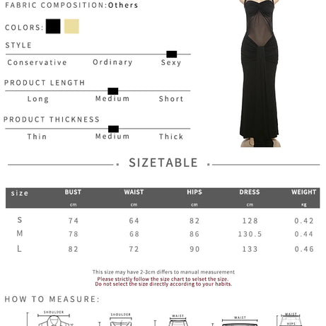 Robe maxi élégante patchwork pour femme, style classique et sexy, avec rubans transparents, dos nu et bretelles fines, coupe moulante, tendance festival et soirée.