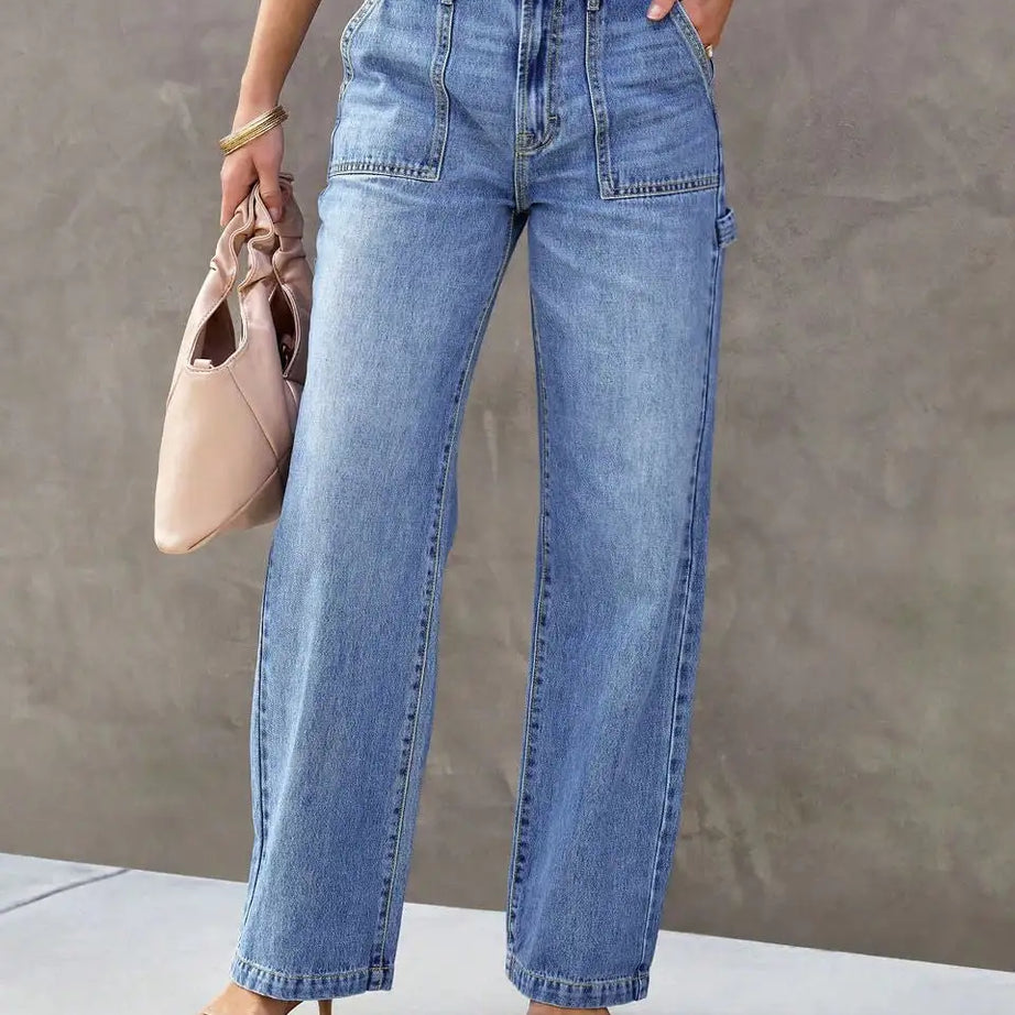 Jean bleu clair à jambes larges et jambes droites pour femme - Un pantalon en denim élégant et confortable pour un look tendance sans effort
