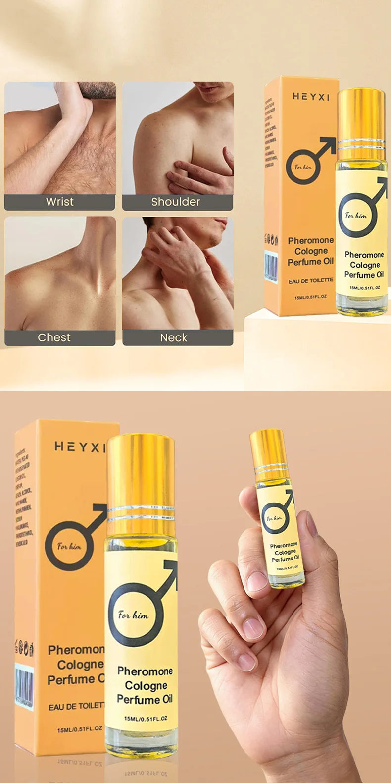 Huile de parfum aux phéromones, fragrance longue durée pour hommes et femmes, format voyage, pour une ambiance romantique.