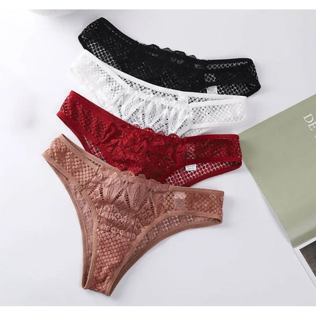 TERMEZY Culotte en dentelle sexy pour femme, taille basse, sous-vêtement transparent, string uni, lingerie douce et séduisante