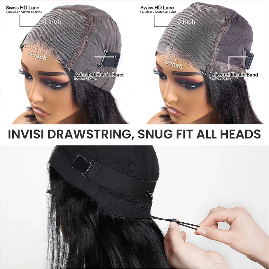 Perruques sans colle en cheveux humains, prêtes à porter, raides comme des baguettes, 76 cm (30 pouces), pré-coupées, avec fermeture en dentelle HD 4x4 ou 5x5. 100 % cheveux humains.