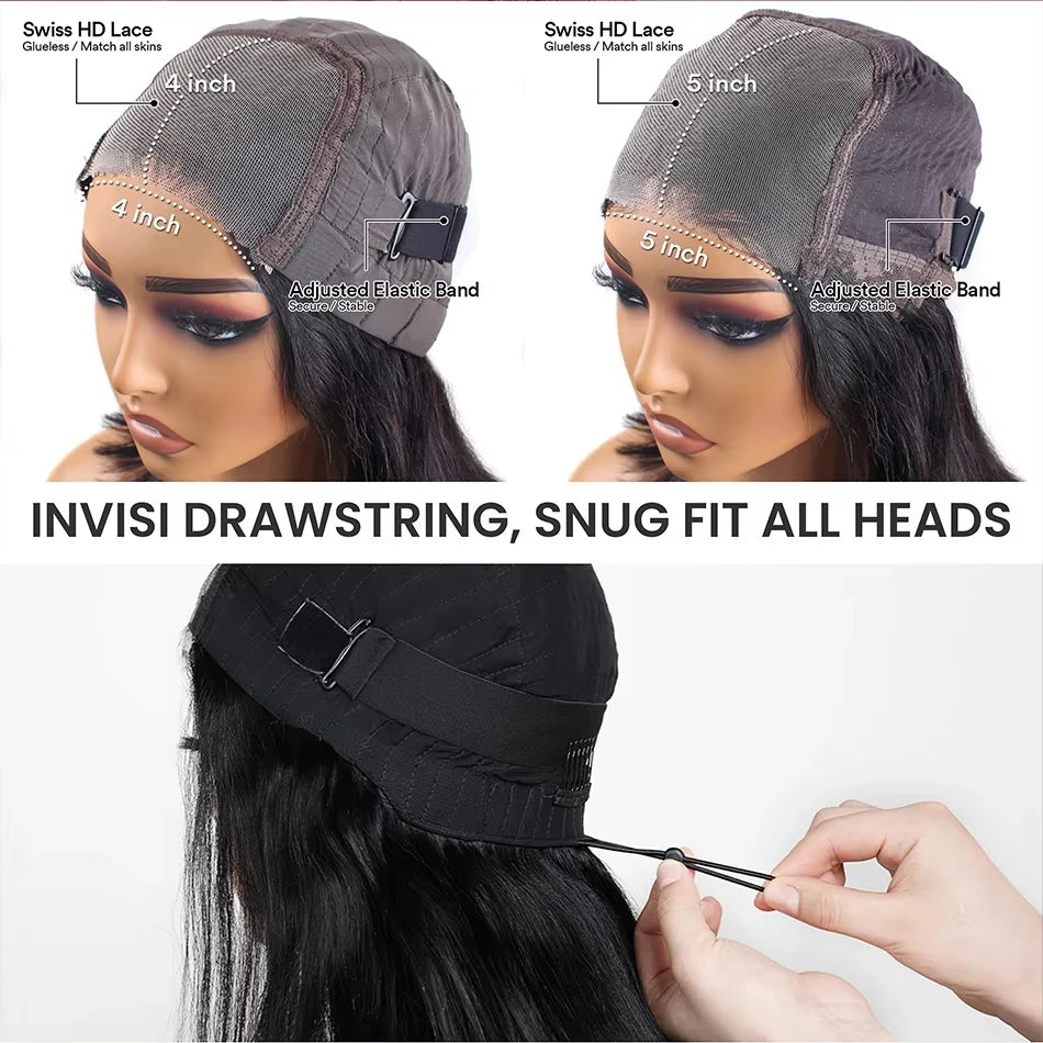 Perruques sans colle en cheveux humains, prêtes à porter, raides comme des baguettes, 76 cm (30 pouces), pré-coupées, avec fermeture en dentelle HD 4x4 ou 5x5. 100 % cheveux humains.