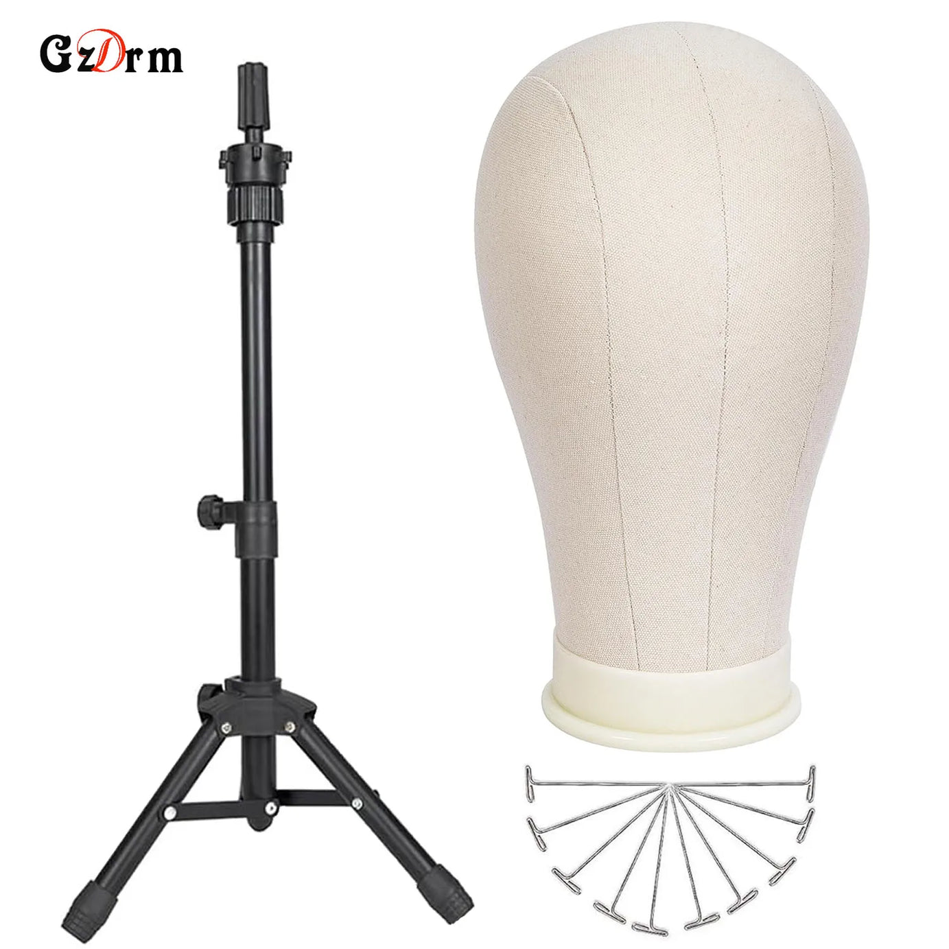 Tête de mannequin pour perruque de 53 à 58 cm (21 à 23 pouces) avec support, tête en toile pour la confection et la présentation de perruques, avec épingles.