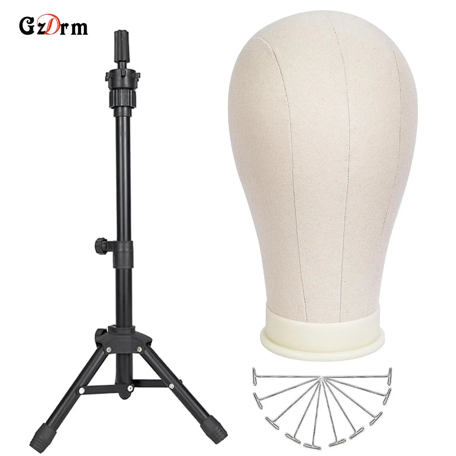 Tête de mannequin pour perruque de 53 à 58 cm (21 à 23 pouces) avec support, tête en toile pour la confection et la présentation de perruques, avec épingles.