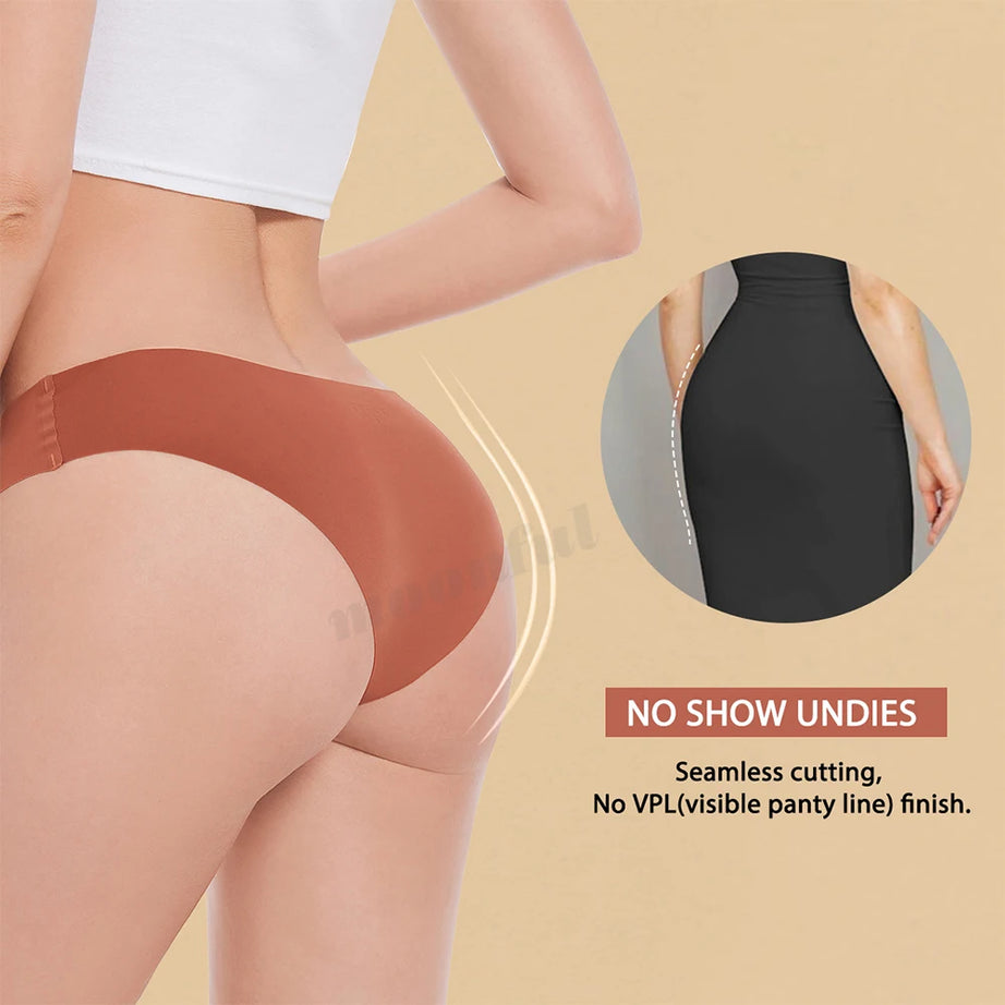 Ensemble de 3 culottes sans coutures pour femme, respirantes, taille basse, sexy, en soie unie, invisibles.
